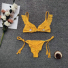 Custom Made Yellow Side Tied Two Pieces Bikini Ripple Fringes Sexy Swimsuit