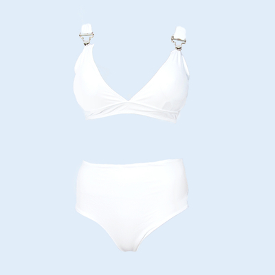 Custom Buckle Bikini Top White High Waisted Two Piece Swimsuit 
