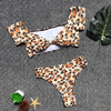 Custom Madel Leopard Printed Two Pieces Bikini Tube Top Sexy Swimsuit