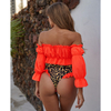 Wholesale Two Pieces Swimsuit Puff Sleeves Neon Print Elastic Tube-top Bikini 