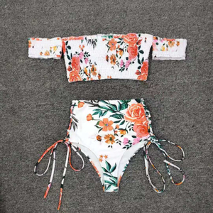 Custom Made Floral Print Two Pieces Bikini High Waist Top Sport Bikini 2020