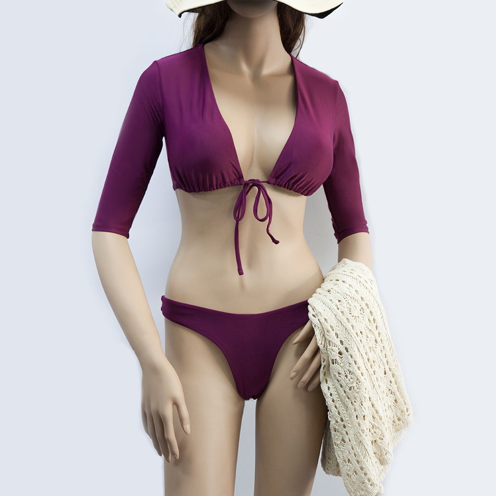  Costom Purple Sexy Long Sleeve Two Piece Swimsuit V-neck Bikini 2020