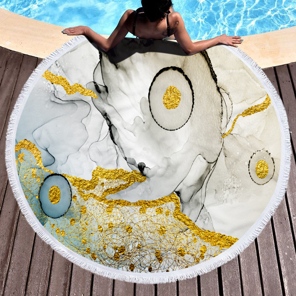 Factory Colorful Larger Size Special Pattern Round Printed Marble Microfiber Beach Towel 2020