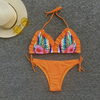 Custom Made Orange Floral Print Two Pieces Bikini Ripple Fringes Sexy Swimsuit