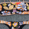 Custom Made Navy Two Pieces Bikini Floral Print Bikini Tube Top